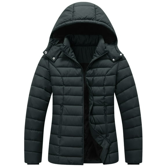 RYRJJ Women's Quilted Down Coat Winter Warm Thicken with Detachable Hood Windproof Winter Puffer Jacket Outwear(Black,S)
