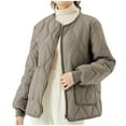 thumbnail image 1 of RYRJJ Women's Quilted Jacket Puffer Coat Crew Neck Full Zip Lightweight Padded Winter Outwear with Pockets(Khaki,M), 1 of 6