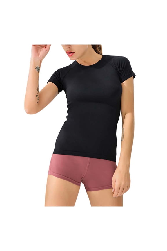 Women's Running Shirts Short Sleeve Athletic Tees Lightweight Quick Dry Workout Training Yoga Crewneck Tops(Black,S)