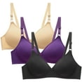 thumbnail image 1 of RYRJJ Women's Seamless Bras No Underwire Push Up Bras Soft Wireless Comfort Bralettes Full Coverage Everyday Bra(3PCS Beige+Purple+Black,XL), 1 of 5