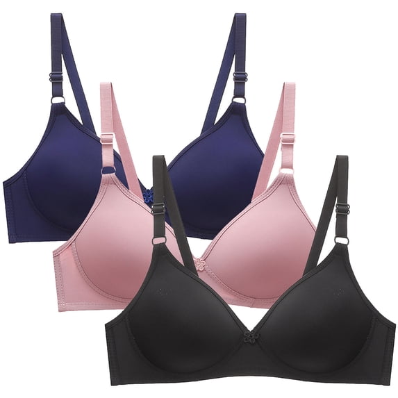 RYRJJ Women's Seamless Bras No Underwire Push Up Bras Soft Wireless Comfort Bralettes Full Coverage Everyday Bra(3PCS Blue+Pink+Black,L)