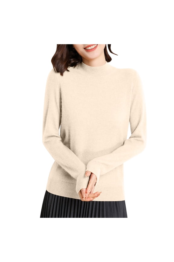 Women's Seamless Sweater Mock Neck Long Sleeve Knitted Pullover Sweaters Fall Winter Warm Soft Base Layer Shirt Tops(Beige,XXL)