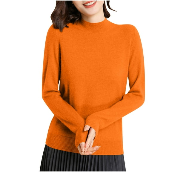 RYRJJ Women's Seamless Sweater Mock Neck Long Sleeve Knitted Pullover Sweaters Fall Winter Warm Soft Base Layer Shirt Tops(Orange,M)