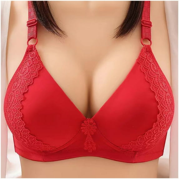 RYRJJ Women's Seamless Wirefree Push-up Bralette Bra Lace Floral Unpadded No Underwire Comfortable Everyday Bras(Red,M)