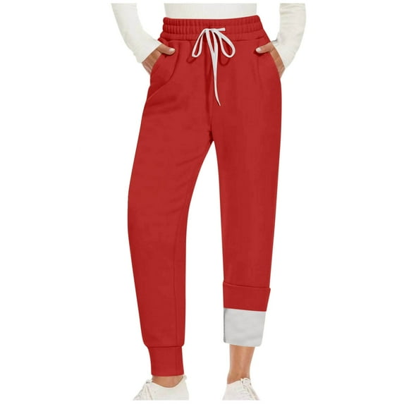 RYRJJ Women's Sherpa Lined Sweatpants Winter Warm Thick Fleece Pants Thermal Athletic Joggers Lounge Trousers with Pockets(Red;L)