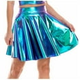 thumbnail image 1 of RYRJJ Women's Shiny Metallic Wet Look Stretchy Flared Mini Skater Skirt High Waisted Nightclub Party Pleated Skirts for Women(Sky Blue,S), 1 of 4