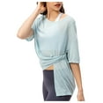 thumbnail image 1 of RYRJJ Women's Short Sleeve T Shirts Summer Crewneck Workout Shirts Quick Dry Tie Front Side Slit Running Yoga Athletic Tops(Blue,L), 1 of 7