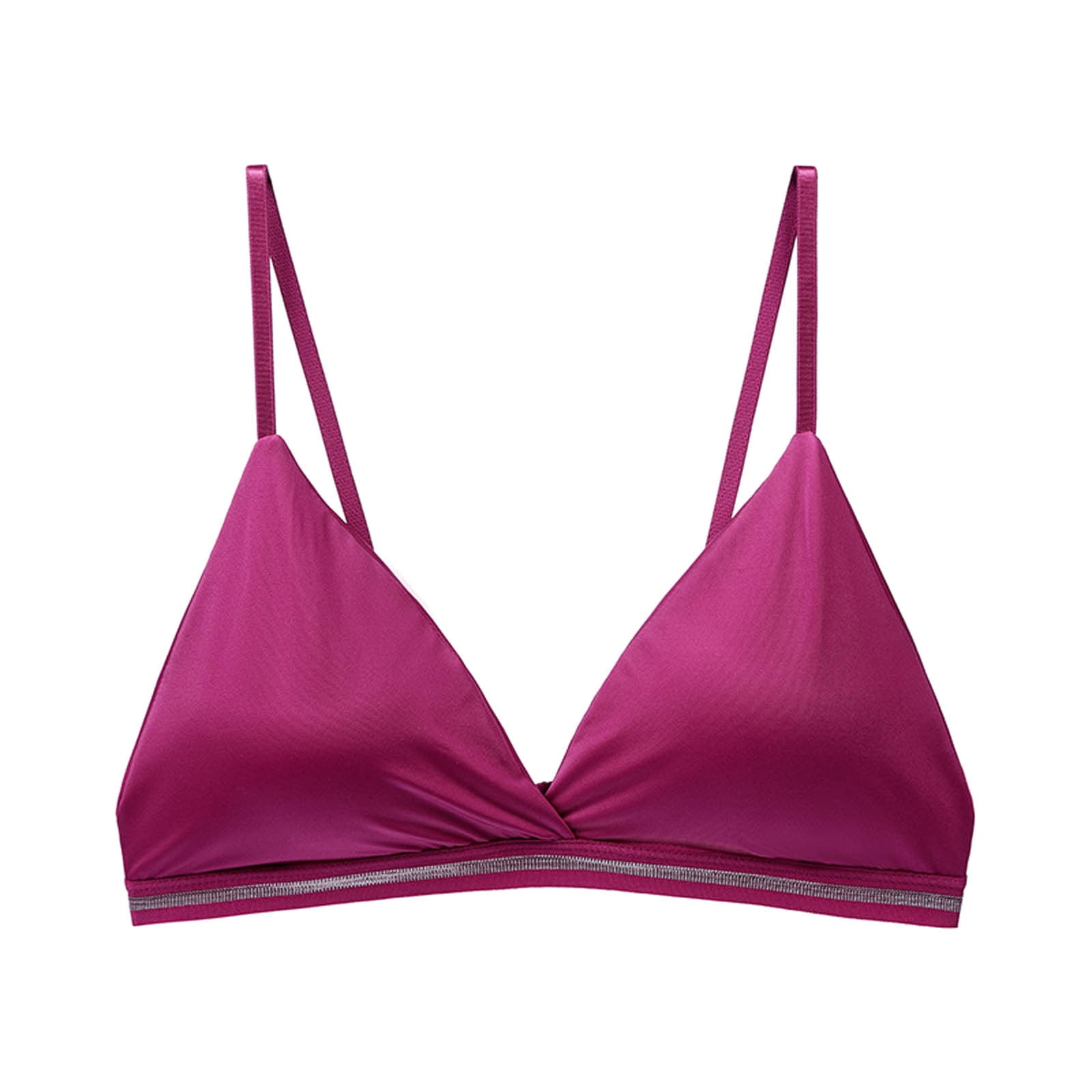 RYRJJ Women's Silk Satin Triangle Bralette Soft Cup Wireless Bra Smooth and  Comfortable Wire Free Bra Top(Hot Pink,S) 
