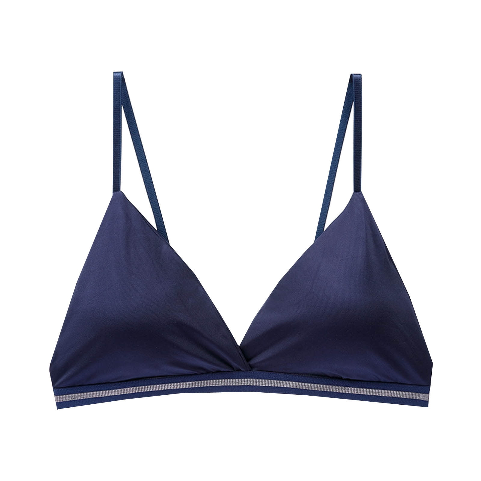 RYRJJ Women's Silk Satin Triangle Bralette Soft Cup Wireless Bra Smooth and  Comfortable Wire Free Bra Top(Navy,L) 