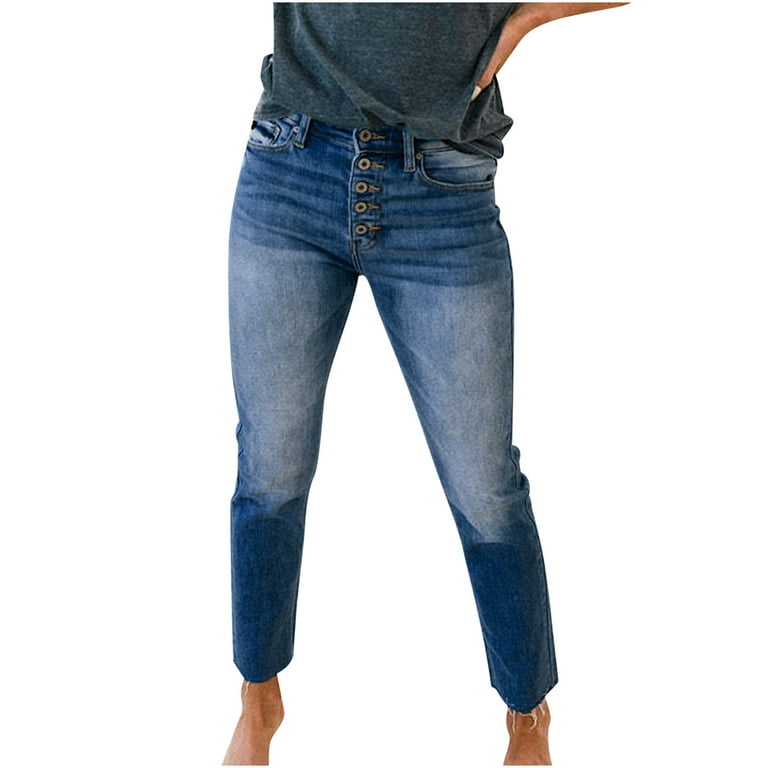 RYRJJ Women's Skinny Destroyed Raw Hem Jeans High Waist Ripped