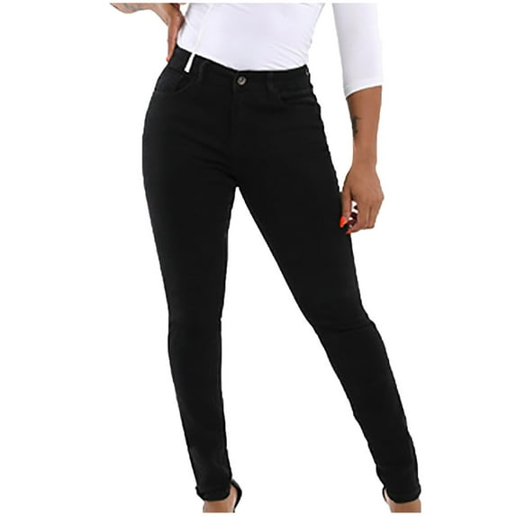 RYRJJ Women's Skinny Jeans Pants High Waist Slim Fit Button Pull-On Stretchy Denim Pant Trousers with Pocket(Black,S)