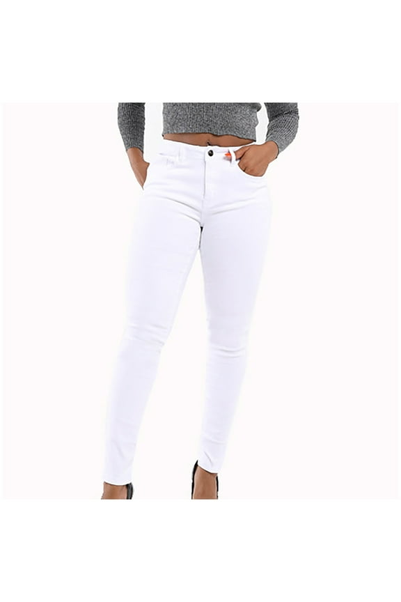 Women's Skinny Jeans Pants High Waist Slim Fit Button Pull-On Stretchy Denim Pant Trousers with Pocket(White,XXL)