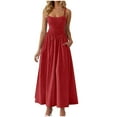 thumbnail image 1 of RYRJJ Women's Smocked Maxi Dresses Summer Beach Sundress Casual Spaghetti Strap Swing A Line Long Flowy Dress with Pockets(Red,XL), 1 of 8