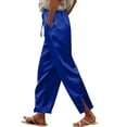 thumbnail image 1 of RYRJJ Women's Split Side Silk Satin Casual Pants Summer Loose Drawstring Elastic Waist Lounge Pants with Pockets, 1 of 5