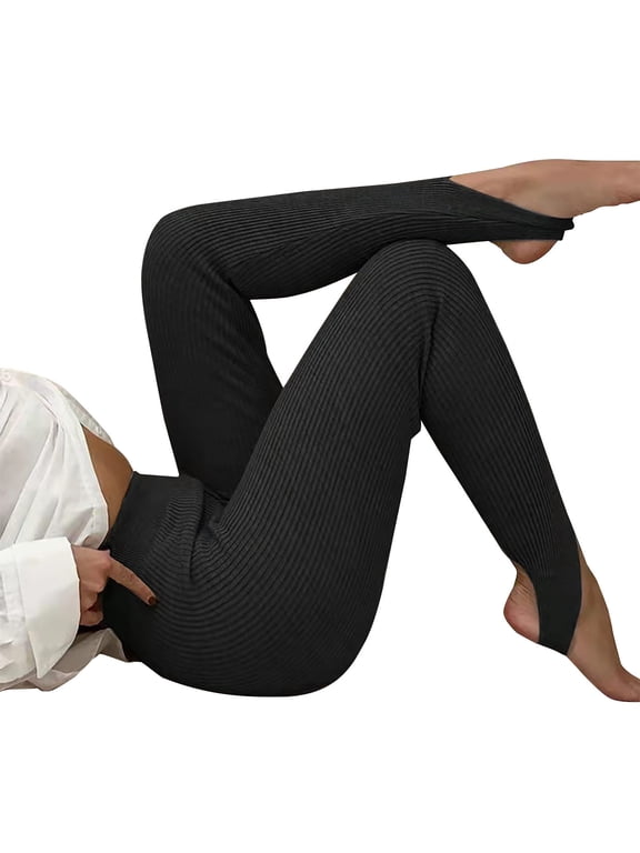 Women's Stirrup Leggings High Waist Gym Yoga Workout Pants for Women Ribbed Extra Long Over The Heel Leggings Foot Straps Tights(Black,XXL)