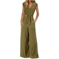 thumbnail image 1 of RYRJJ Women's Summer 2 Piece Outfits Cap Sleeve V-Neck Twist Knot Crop Top Wide Leg Pant Sets Casual Tracksuit Lounge Wear, 1 of 9