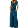 thumbnail image 1 of RYRJJ Women's Summer 2 Piece Outfits Cap Sleeve V-Neck Twist Knot Crop Top Wide Leg Pant Sets Casual Tracksuit Lounge Wear, 1 of 9