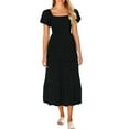 thumbnail image 1 of RYRJJ Women's Summer Casual Long Dresses Square Neck Puff Short Sleeve Smocked A-Line Eyelet Flowy Elegant Boho Dress(Black,XL), 1 of 5