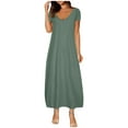 thumbnail image 1 of RYRJJ Women's Summer Maxi Dress Short Sleeve V Neck Casual Loose Soft Comfy Long Beach Dresses with Pockets(Green,3XL), 1 of 6