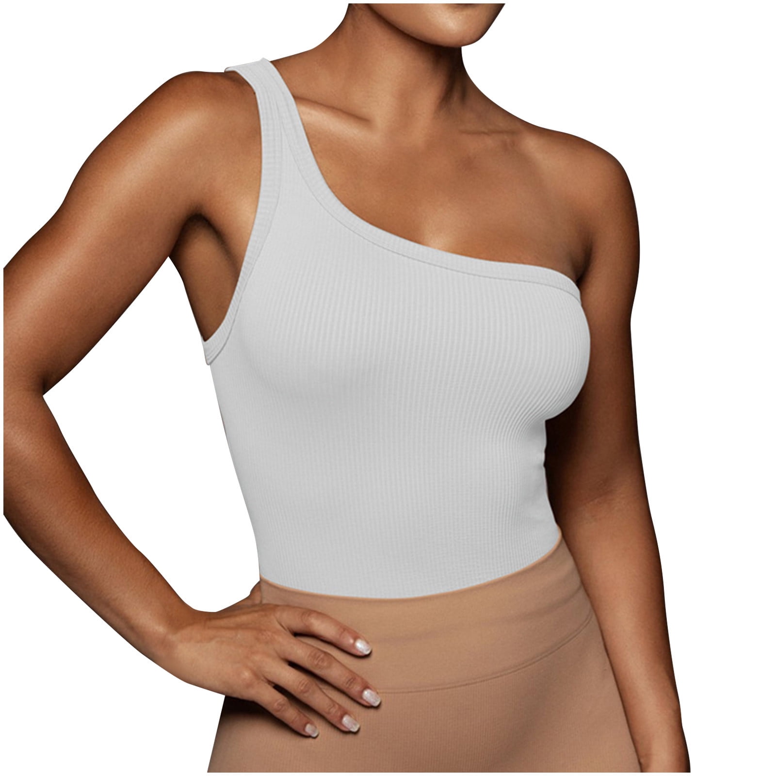 RYRJJ Women's Summer One Shoulder Crop Tank Top Sleeveless Going