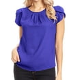 thumbnail image 1 of RYRJJ Women's Summer Shirts Casual Round Neck Basic Pleated Top Cap Sleeve Curved Keyhole Back Chiffon Blouse, 1 of 6