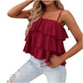 thumbnail image 1 of RYRJJ Women's Summer Spaghetti Strap Cami Tank Tops Layered Ruffle Tie Shoulder Flowy Sleeveless Shirts Camisole(Red,XL), 1 of 7