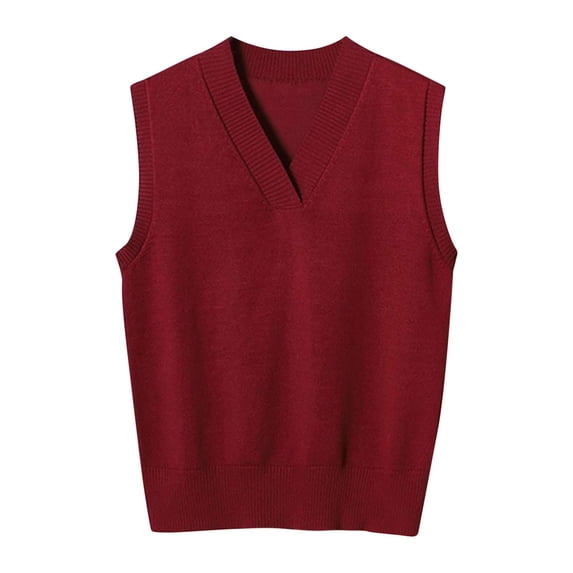 RYRJJ Women's Sweater Vest V Neck Uniform Ribbed Knitted Vests Solid Classic Sleeveless Pullover Sweaters Tops(Wine,XXXXL)