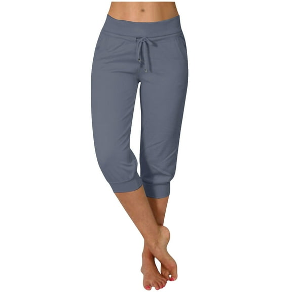 RYRJJ Women's Sweatpants Capri Pants Solid Cropped Jogger Running Pants Lounge Loose Fit Drawstring Waist with Side Pockets(z1-Dark Gray,M)
