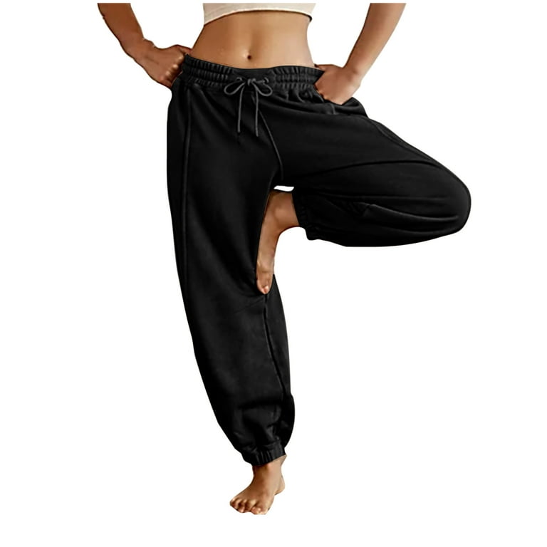 RYRJJ Women's Sweatpants Cinch Bottom Athletic Joggers Low Waisted  Drawstring Workout Pants Baggy Lounge Trousers with Pockets(Black,XL)
