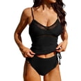 thumbnail image 1 of RYRJJ Women's Tankini Set Two Piece Swimsuit Mesh V Neck Ruched Drawstring Bathing Suits with High Waisted Bottom Swimwear(Black,L), 1 of 9