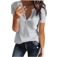 thumbnail image 1 of RYRJJ Women's Tunics V Neck Waffle Knit Henley Shirts Summer Casual Tops Short Sleeve Soft Comfy Pullover Loose Blouses(01#Gray,5XL), 1 of 5