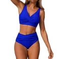 thumbnail image 1 of RYRJJ Women's Two Piece High Waisted Bikini Set Tummy Control Swimsuit Front Crisscross Ruched Full Coverage Bathing Suit(Blue,XXL), 1 of 6