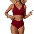 thumbnail image 1 of RYRJJ Women's Two Piece High Waisted Bikini Set Tummy Control Swimsuit Front Crisscross Ruched Full Coverage Bathing Suit(Wine,M), 1 of 6