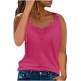 thumbnail image 1 of RYRJJ Women's V Neck Crochet Lace Strappy Cami Tank Tops Dressy Casual Loose Sleeveless Basic Tunic Blouse Shirts(z1-Hot Pink,M), 1 of 5