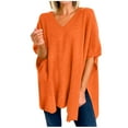 thumbnail image 1 of RYRJJ Women's V Neck Knit Poncho Sweater Side Slit Shawls Wraps Solid Capes Lightweight Batwing Short Sleeve Loose Fit Pullover Tops(Orange,M), 1 of 7