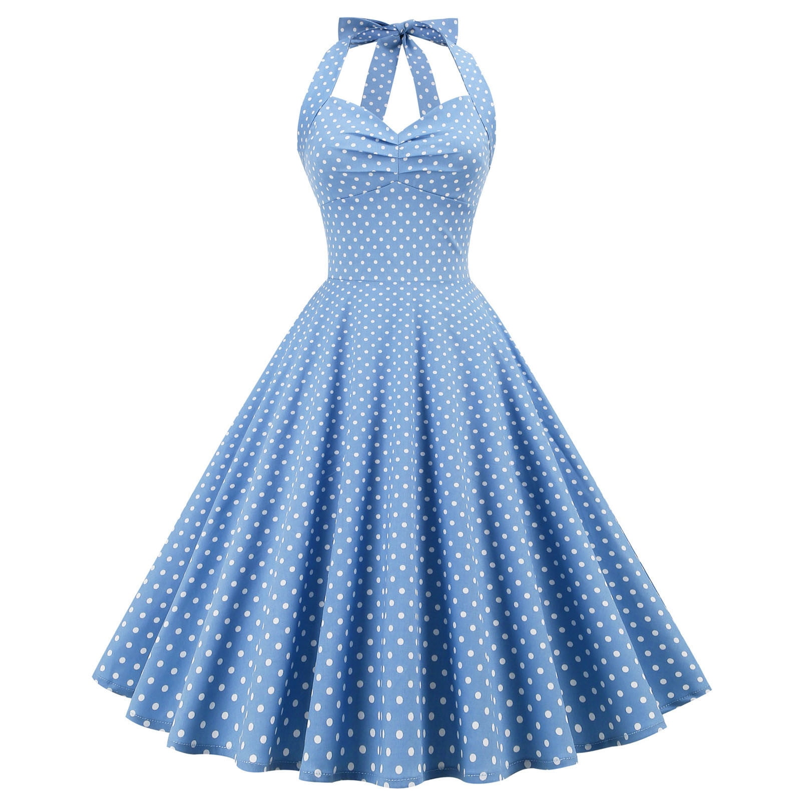 RYRJJ Women's Vintage Polka Dot Halter Dress 1950s Polka Dot Retro  Rockabilly Cocktail Homecoming Prom Party Swing Tea Dresses(Light Blue,M) -  Walmart.com