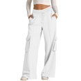 thumbnail image 1 of RYRJJ Women's Wide Leg Cargo Sweatpants Casual Loose Jogger Trousers Drawstring High Waisted Baggy Lounge Pants with Pockets(White;XXL), 1 of 8