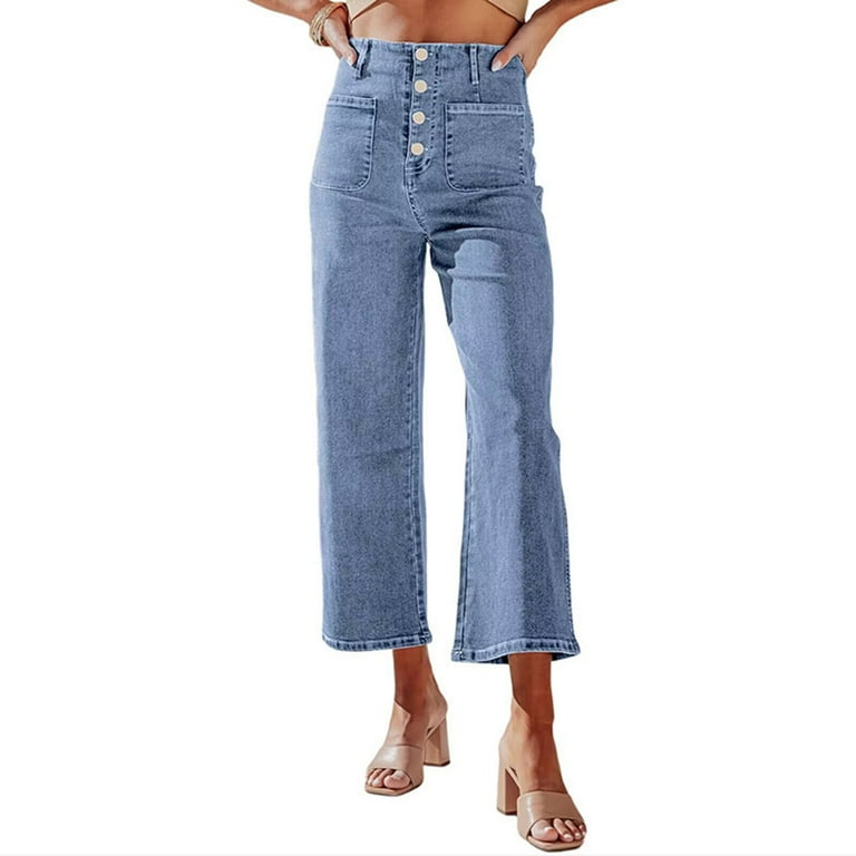 RYRJJ Women's Wide Leg Jean Capris High Waisted Stretchy