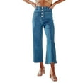 thumbnail image 1 of RYRJJ Women's Wide Leg Jean Capris High Waisted Stretchy Straight Leg Jeans Buttoned Boyfriend Baggy Cropped Denim Pants with Pocket(Sky Blue,S), 1 of 7