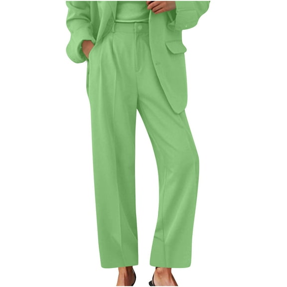 RYRJJ Women's Wide Leg Suit Pants Loose Fit High Elastic Waisted Business Casual Long Trousers Office Work Dress Pants with Pockets(Green,M)