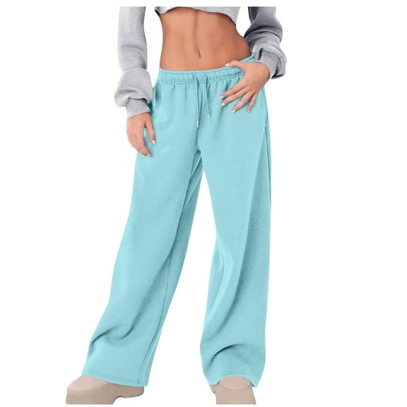 RYRJJ Women's Wide Leg Sweatpants Elastic High Waisted Baggy Long Pants Drawstring Casual Athletic Joggers Pants with Pockets(Light Blue,M)