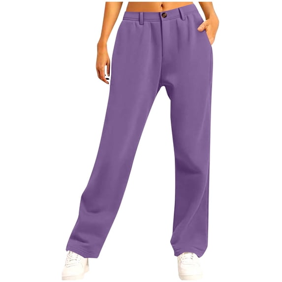RYRJJ Women's Wide Leg Sweatpants Elastic High Wasit Baggy Straight Leg Lounge Pants Fall Trendy Athletic Joggers with Pockets(Purple;XXL)