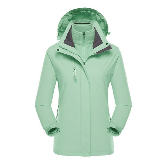 RYRJJ Women's Winter Coats 3-IN-1 Snow Ski Jacket Waterproof Windproof Thick Warm Fleece Lined Rain Jacket Parka Mountain Hooded Windbreaker(Green,4XL)