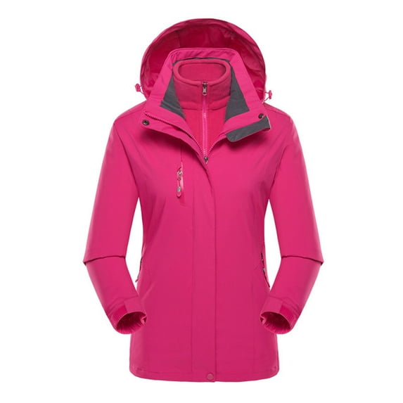 RYRJJ Women's Winter Coats 3-IN-1 Snow Ski Jacket Waterproof Windproof Thick Warm Fleece Lined Rain Jacket Parka Mountain Hooded Windbreaker(Hot Pink,L)