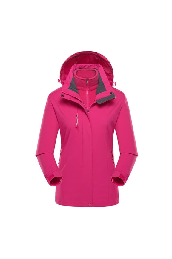 Women's Winter Coats 3-IN-1 Snow Ski Jacket Waterproof Windproof Thick Warm Fleece Lined Rain Jacket Parka Mountain Hooded Windbreaker(Hot Pink,L)