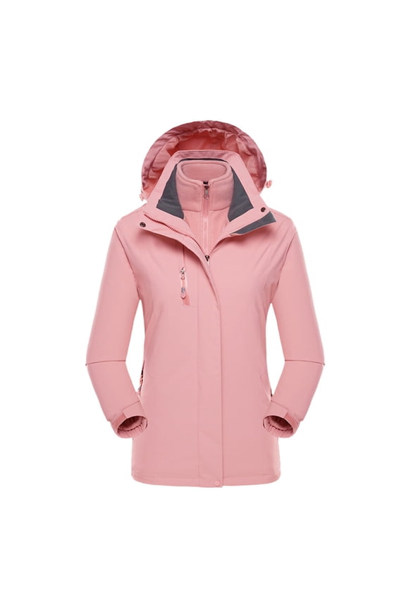 Women's Winter Coats 3-IN-1 Snow Ski Jacket Waterproof Windproof Thick Warm Fleece Lined Rain Jacket Parka Mountain Hooded Windbreaker(Pink,L)