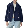 thumbnail image 1 of RYRJJ Women's Winter Cropped Wool Pea Coat Loose Fit Double Breasted Dressy Short Blazer Jacket Overcoat with Pockets(Dark Blue,XS), 1 of 8