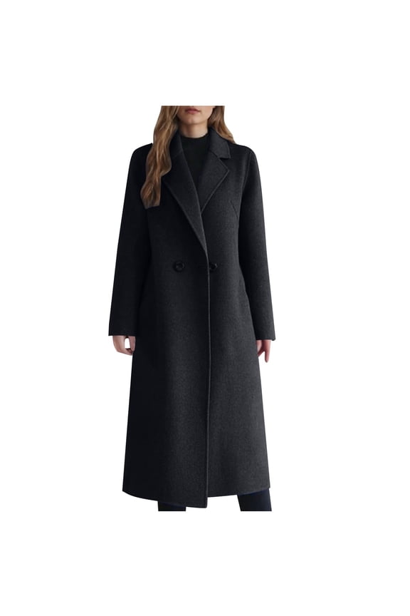 Women's Winter Double Breasted Wool Coats Long Sleeve Notch Lapel Long Trench Coat Dressy Casual Peacoat Outwear(Black,L)