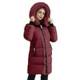 thumbnail image 1 of RYRJJ Women's Winter Puffer Coat Windproof Long Warm Down Coats Thicken Hooded Fleece Lined Parka Jackets with Zipper Pockets(Wine,XXL), 1 of 8