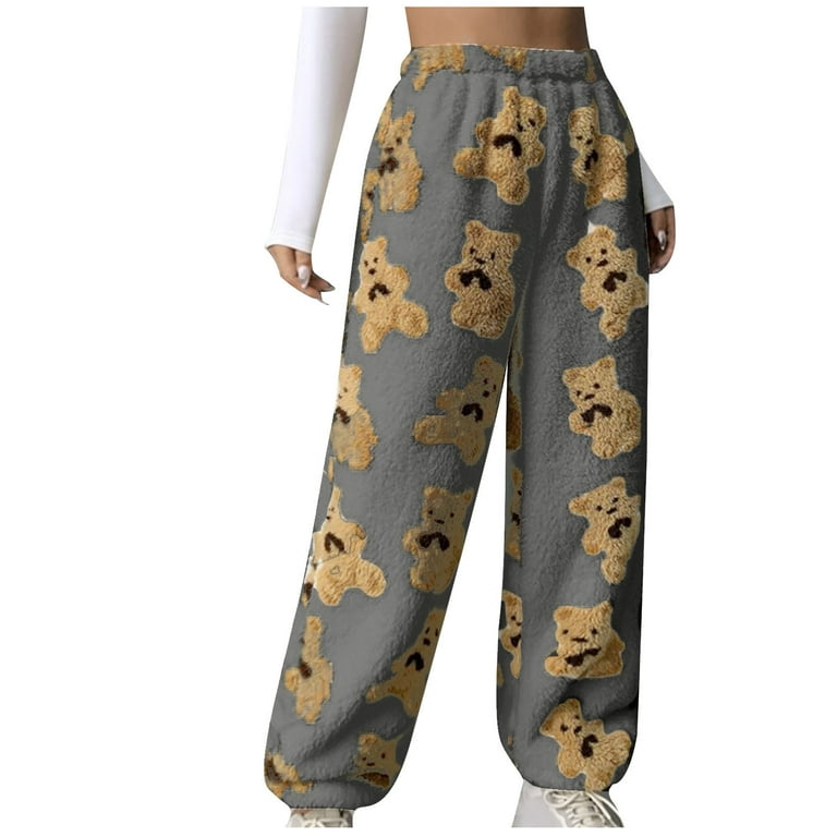 RYRJJ Women's Winter Warm Fleece Pajama Pants Plus Size Cute Bear